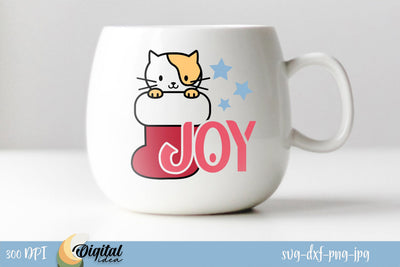 Christmas Cat Design. Mug with decor. Joy cat SVG. SVG Evgenyia Guschina 