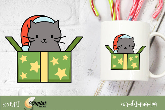 Christmas Cat Drawing Design. Kawaii Cat SVG SVG Evgenyia Guschina 