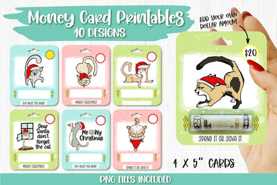 Christmas Cat Money Card PNG Designs | Stocking Stuffer Gift Sublimation TatiStudio 