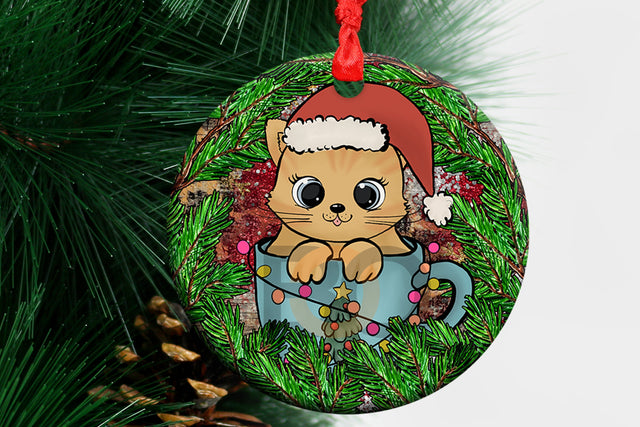 Christmas Cat Ornament Png Sublimation Design, Christmas Cat Round Earrings Png, Christmas Cat Ornaments Png, Digital Download Sublimation BOO-design 