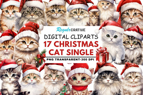 Christmas Cat single Collection Clipart Sublimation Regulrcrative 