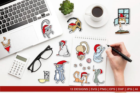Christmas Cat Sticker Bundle for Cricut SVG EPS JPG SVG TatiStudio 