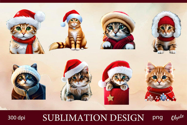 Christmas Cat Sublimation PNG. Cat Clipart Bundle SVG Olga Terlyanskaya 