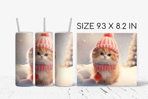 Christmas Cat Sublimation Tumbler Wrap Design Template Sublimation OrangeBrushStudio 