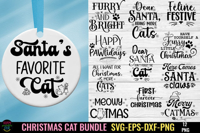 Christmas Cat SVG Bundle I Christmas Cat Ornaments SVG SVG Happy Printables Club 