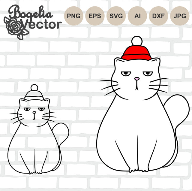 Christmas Cat Svg, Christmas Svg, Cat in Winter Hat, Cat Svg, Christmas Animals Svg, Holiday, Winter SVG BogeliaVector 