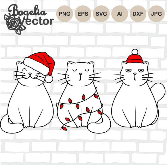 Christmas Cat Svg, Row of Cats Svg Cut file, Cat Svg, Animal, Christmas Svg Designs, Holiday Svg, Winter Svg SVG BogeliaVector 