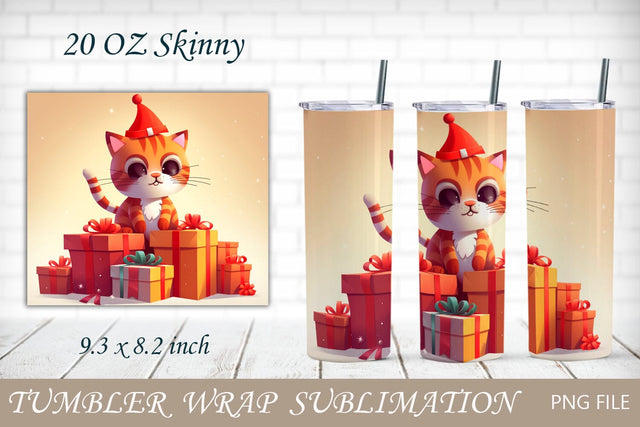 Christmas cat tumbler, Kids tumbler wrap, Holiday 20 oz skinny Sublimation AnastasiyaArtDesign 