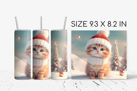 Christmas Cat Tumbler Wrap Sublimation Design Sublimation OrangeBrushStudio 
