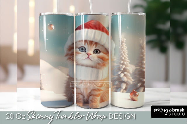 Christmas Cat Tumbler Wrap Sublimation Design Sublimation OrangeBrushStudio 