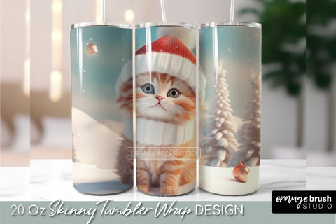 Christmas Cat Tumbler Wrap Sublimation Design Sublimation OrangeBrushStudio 