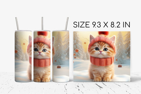 Christmas Cat Tumbler Wrap Sublimation PNG for 20oz Tumbler Sublimation OrangeBrushStudio 