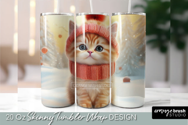 Christmas Cat Tumbler Wrap Sublimation PNG for 20oz Tumbler Sublimation OrangeBrushStudio 