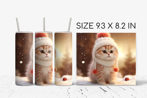 Christmas Cat Tumbler Wrap - Sublimation PNG Template Sublimation OrangeBrushStudio 
