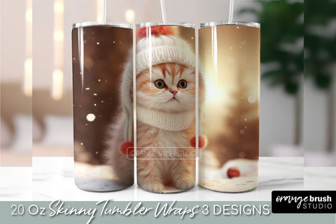 Christmas Cat Tumbler Wrap - Sublimation PNG Template Sublimation OrangeBrushStudio 