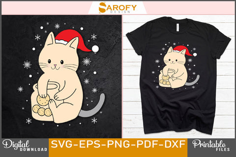 Christmas cat vector with Christmas Santa hat silhouette cricut SVG SVG Sarofydesign 