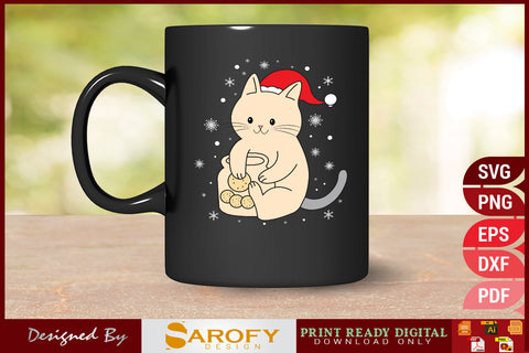 Christmas cat vector with Christmas Santa hat silhouette cricut SVG SVG Sarofydesign 