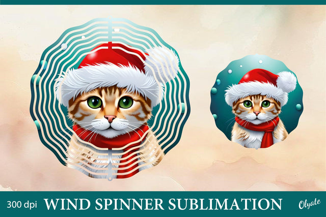 Christmas Cat Wind Spinner. Cat In The Hat Wind Spinner PNG Sublimation Olga Terlyanskaya 