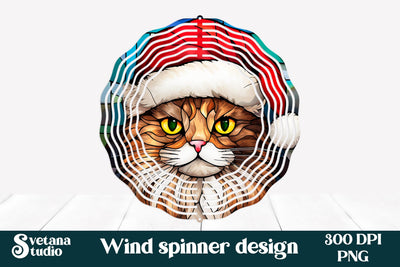 Christmas cat wind spinner | Stained glass wind spinner PNG Sublimation Svetana Studio 