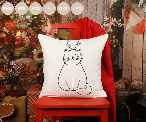 Christmas Cat with Antlers Svg, Christmas Svg, Winter Svg, Holiday, Animal SVG BogeliaVector 
