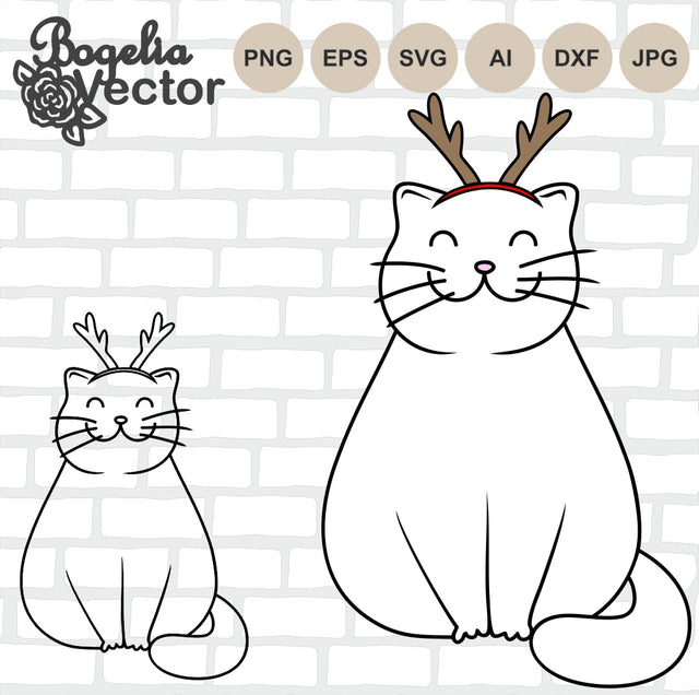 Christmas Cat with Antlers Svg, Christmas Svg, Winter Svg, Holiday, Animal SVG BogeliaVector 