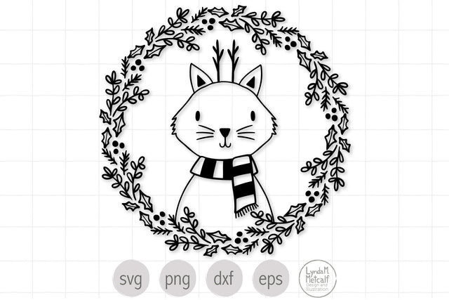 Christmas Cat Wreath SVG, Christmas Wreath svg, Cute Holiday Cat SVG SVG Lynda M Metcalf 