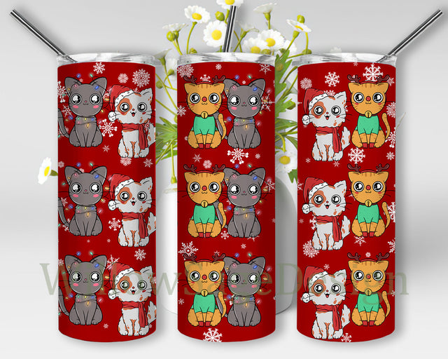 Christmas Cats 20oz Tumbler Wrap, Cute Cat Tumbler Png, Christmas Deco Skinny Tumbler, Snowflakes, Cats Sublimation Design, Instant Download Sublimation WillowSageDesign 
