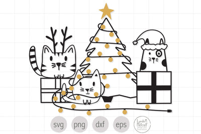 Christmas Cats with Presents and Christmas Tree SVG, Christmas svg, Cats svg SVG Lynda M Metcalf 