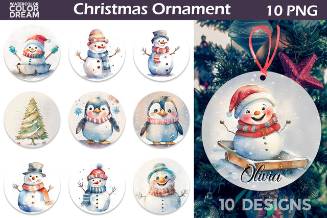 Christmas Characters Ornament | Christmas Animals Ornament Sublimation WatercolorColorDream 