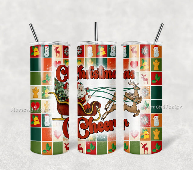 Christmas Cheer 20 Oz skinny Tumbler wrap Png,Gnome Santa Claus Hat Sublimation Design, Buffalo Plaid Christmas Tree Tumbler Sublimation DiamondDesign 