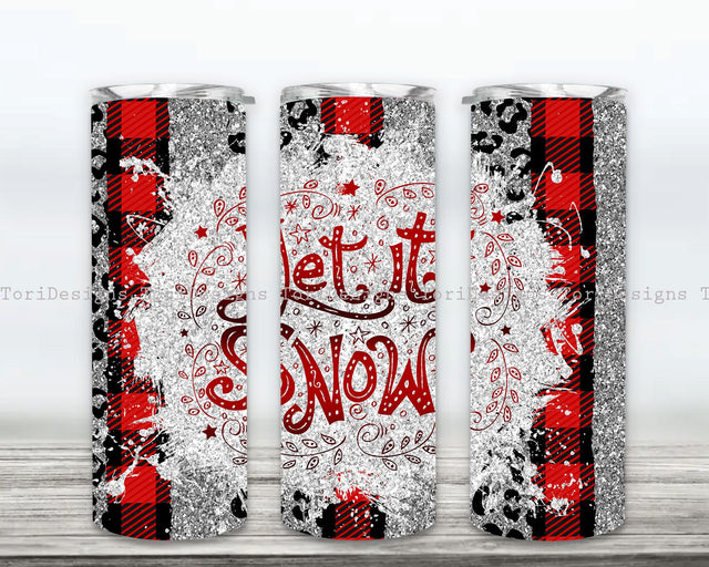Christmas Cheetah Buffalo Red Plaid Seamless Sublimation Designs Downloads, Let It Snow 20oz Skinny Tumbler Png Sublimation Design, Merry Christmas Png, Christmas Tumbler Png Sublimation ToriDesigns 