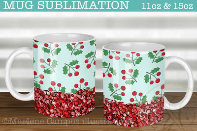 Christmas Cherries Sublimation for Mug /Mint, Red Sequins /11oz and 15oz Sublimation Marlene Campos 