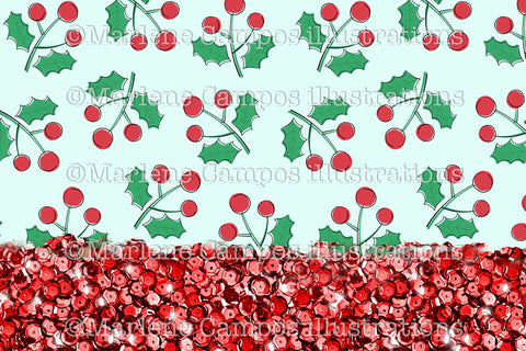Christmas Cherries Sublimation for Mug /Mint, Red Sequins /11oz and 15oz Sublimation Marlene Campos 