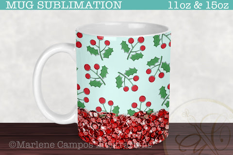 Christmas Cherries Sublimation for Mug /Mint, Red Sequins /11oz and 15oz Sublimation Marlene Campos 
