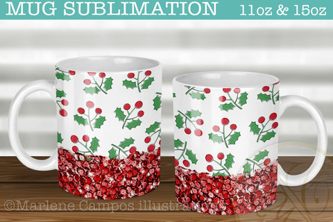 Christmas Cherries Sublimation for Mug / Red Sequins /11oz and 15oz Sublimation Marlene Campos 