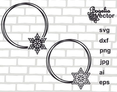 Christmas Circle Frame Svg file, Snowflake Cut file, Double Frame Monogram, Bundle Silhouette, Merry Christmas, Holiday, Winter Ornament SVG BogeliaVector 