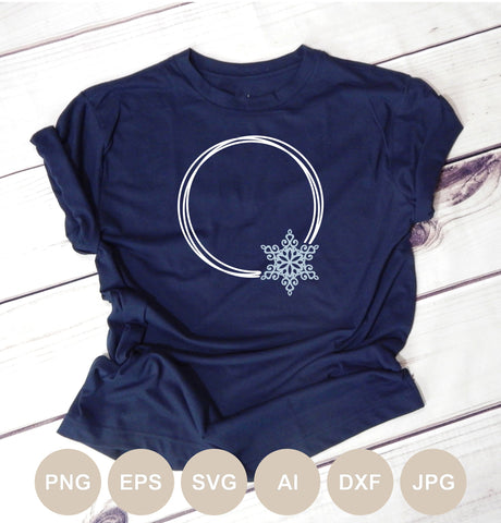 Christmas Circle Frame Svg file, Snowflake Cut file, Double Frame Monogram, Bundle Silhouette, Merry Christmas, Holiday, Winter Ornament SVG BogeliaVector 