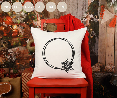 Christmas Circle Frame Svg file, Snowflake Cut file, Double Frame Monogram, Bundle Silhouette, Merry Christmas, Holiday, Winter Ornament SVG BogeliaVector 