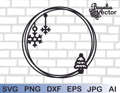 Christmas Circle Frame Svg file, Winter Snowflake Cut file, Monogram Frame, Wreath, Holiday Ornament Dxf, Merry Christmas Cricut, Round Sign SVG BogeliaVector 