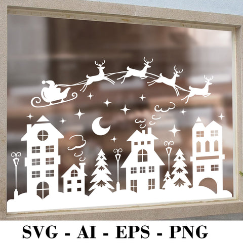 Christmas City SVG, EPS, Christmas Scene SVG, Christmas Village Canal Houses, Christmas Town SVG, Window Cling Decoration Svg files, Home Decoration Svg files SVG BOO-design 
