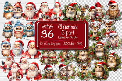 Christmas clipart Bundle watercolor Clipart bundle Xmas Sublimation Createya Design 