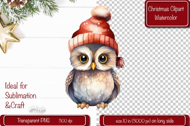 Christmas Clipart Owl Illustration Watercolor Christmas clipart PNG Sublimation Createya Design 