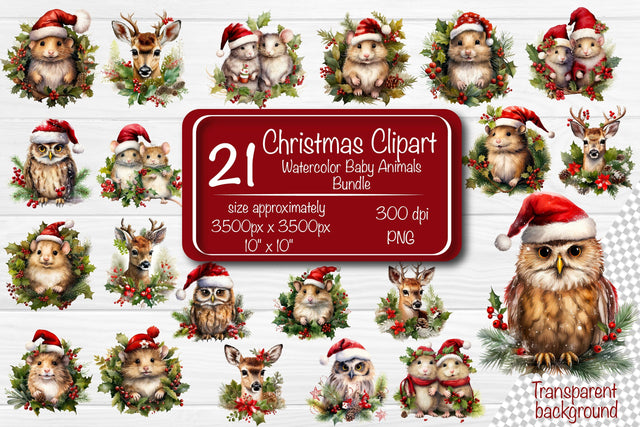 Christmas clipart watercolor Clipart bundle Xmas Animals Clipart Sublimation Createya Design 