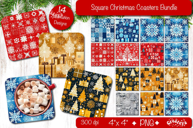 Christmas coaster Bundle Square coaster 3D Sublimation Snowflake PNG Sublimation Createya Design 