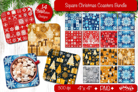 Christmas coaster Bundle Square coaster 3D Sublimation Snowflake PNG Sublimation Createya Design 