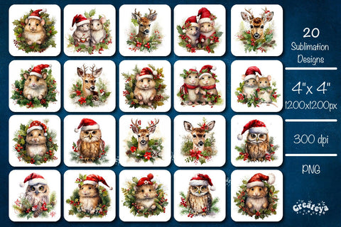 Christmas coaster Bundle Square coaster Sublimation Baby Animals Sublimation Createya Design 