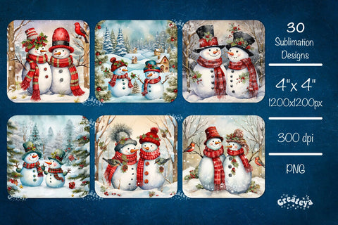 Christmas coaster Sublimation Bundle Square coaster design Snowman 3D Snowflake and Flower PNG Sublimation Createya Design 
