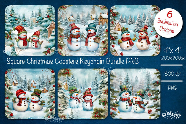 Christmas coaster Sublimation Bundle Square coaster design Snowman PNG Sublimation Createya Design 