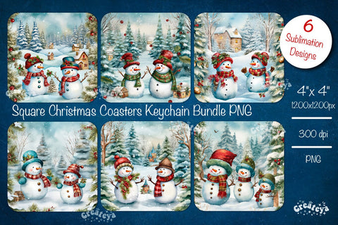 Christmas coaster Sublimation Bundle Square coaster design Snowman PNG Sublimation Createya Design 