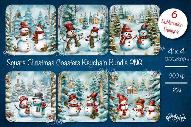 Christmas coaster Sublimation Bundle Square coaster design Snowman PNG Sublimation Createya Design 